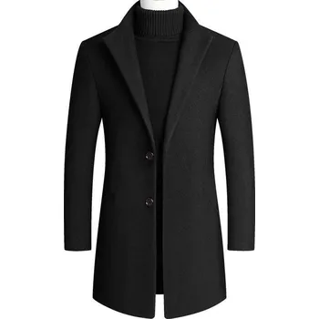 Pánský kabát Vlněný pánský kabát s podšívkou a stojatým límcem Barva: Černá, Velikost: M