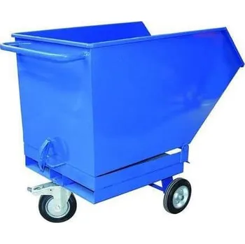 Popelnice Pojízdný výklopný kontejner s kapsami pro vysokozdvižný vozík, objem 600 l, modrý