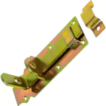 Tesařské kování Zástrč zamykací s okem 100x45x1,4 mm, žlutý zinek