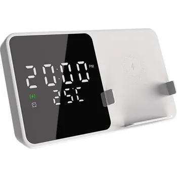 Bezdrátová Qi nabíječka pro Apple iPhone + hodiny / teploměr - 15W - bílá