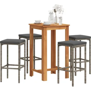 Zahradní sestava vidaXL 5dílný zahradní barový set masivní akácie a polyratan [3295271] Barva: Šedá