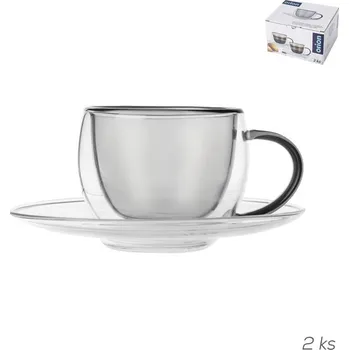 Hrnek dvoustěnné borosil. sklo+podš. 2ks DOUBLE espresso 0,1 l šedá