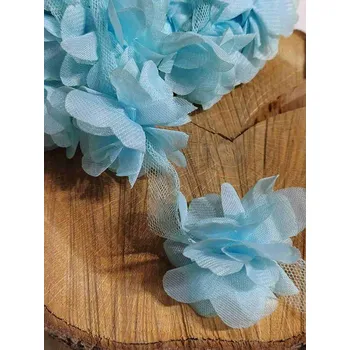 Krajka Prýmek květ na tylu šíře 60 mm 0,55 m barva modrá světlá