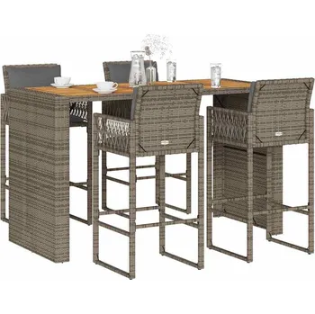 Zahradní sestava vidaXL 5dílný zahradní barový set s poduškami polyratan akácie [3328903] Barva: Šedá