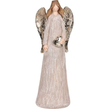 Autronic Anděl hnědý, stříbrná křídla a srdcem v ruce, polyresin