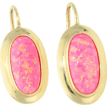 Náušnice Goldstore Zlaté oválné náušnice růžový opál Váha: 2.45 g