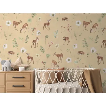 Tapeta Tapeta srnky - Dancing Deer Yellow Materiál: Digitální eko vlies - klasická tapeta nesamolepicí