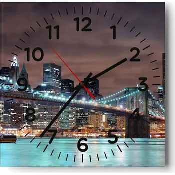 Hodiny Nástěnné hodiny do obýváku 40x40 Město Bez Hlučné Skleněné hodiny Tiché