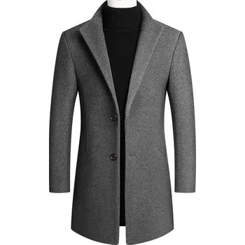 Pánský zimní kabát Vlněný pánský kabát s podšívkou a stojatým límcem Barva: Šedá, Velikost: M