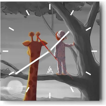 Hodiny Velké nástěnné hodiny 40x40 Žirafa Skleněné hodiny Čtvercové Tiché