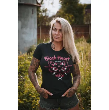 Dámské tričko Dámské Triko BLACK HEART WILD CAT Barva: Černá, Velikost: L