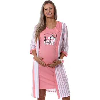 Dámská noční košile Těhotenský a kojící komplet spící lištička 1G0456 růžová l