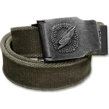 Opasek SAFETY PARA barva Olivový délka: 130 cm (Pánský tenký kalhotový opasek pro outdoorové kalhoty, nebo pro pracovní kalhoty do pasu. Klasický nylonový kalhotový opasek s kovovou sponou s vyraženým znakem U.S. Marines Corps, o šířce 3,5 cm. )