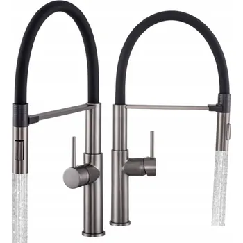 Vodovodní baterie Gamma Vento New, stojánková dřezová baterie s flexibilním ramenem, 2-funkční výtok, grafitová matná, GMA-BVONK-GG