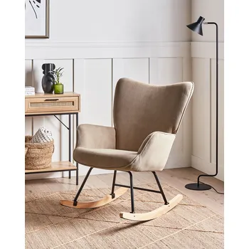 Křeslo Houpací křeslo taupe manšestrové čalounění černé kovové nohy pohodlné široké opěradlo obývací pokoj ložnice Beliani