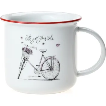 Český porcelán, Dubí Hrnek Tina porcelánový plecháček 250 ml dámské kolo s červenou linkou