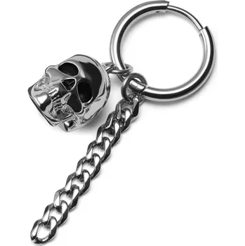 Náušnice Ocelová náušnice stříbrné barvy s lebkou a řetízkem - Lucleon