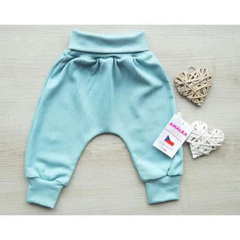 AMÁLKA Žebrované bavlněné rostoucí kalhoty, ledově zelené Velikost: 86