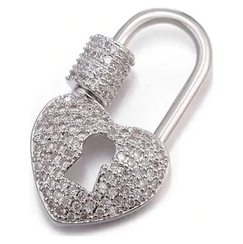 Přívěsek B-TOP Přívěsek spona SRDCE NA KLÍČ - bílé pozlacení