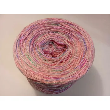 Příze Růžová romance 3-nitka 1500m s lurexem a duhovou nitkou (Melírové klubko s lurexem a duhovou nitkou Růžová romance)