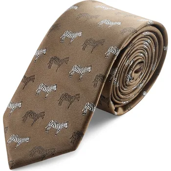 Kravata Zoikos | 6cm hnědá kravata se zebrami - Trendhim