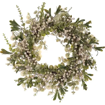 umělá květina Autronic Věnec zelený (ø50 cm) s bobulemi - barva bílá perleť