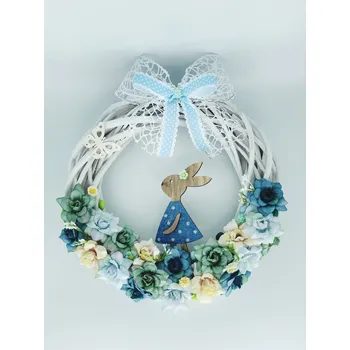 Velikonoční dekorace BRIMOON Velikonoční věnec na dveře se zajíčkem modrý