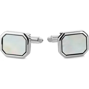 Manžetový knoflíček Osmihranné manžetové knoflíčky stříbrné barvy s perleťovou intarzií - Trendhim