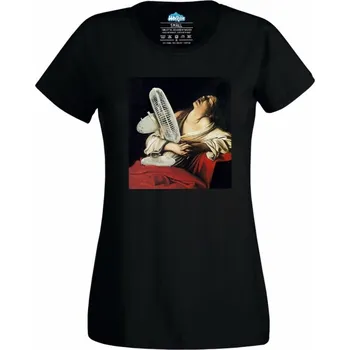 Dámské tričko Antická žena s větrákem (Skladem XS-4XL) (Velikost: 4XL, Barva: Černá)
