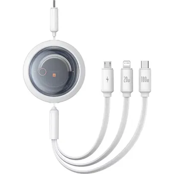 Datový kabel Baseus P10368700211-03 Free2Draw 3v1 USB-C - microUSB USB-C Lightning (100W), 1,1m, bílý