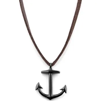 Náhrdelník Kožený náhrdelník Černá kotva - Lucleon