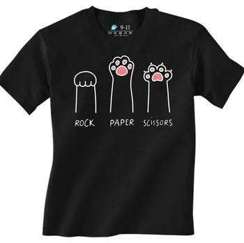 Chlapecké tričko Dětské tričko Kočičí Strategie Rock Paper Scissors (Od 3 do 13 let) (Velikost: 7-8, Barva: Černá)