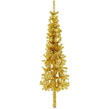 Bytová dekorace vidaXL Úzký umělý poloviční vánoční stromek se stojanem 120cm [344599] Barva: zlatá