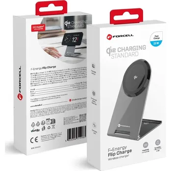 FORCELL F-ENERGY Flip Charge Qi2 15W bezdrátová nabíječka kompatibilní s MagSafe stříbrná