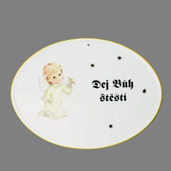 Vánoce Český porcelán, Dubí Boží požehnání závěsné Anděl žlutý - 24,5 x 18 cm