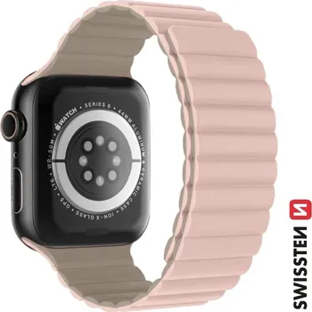 Řemínek na hodinky Řemínek SWISSTEN Magnetic pro Apple Watch 49mm / 46mm / 45mm / 44mm / 42mm - silikonový - růžový / kávový