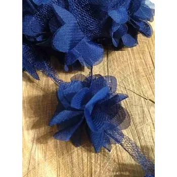 Krajka Prýmek květ na tylu šíře 60 mm barva modrá tmavá