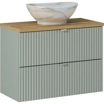 Policová skříň Závěsná skříňka Line Reed s deskou a umyvadlem 80 cm zelená