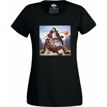 Dámské tričko Ježíš vyhrává nad Ďáblem (Skladem XS-4XL) (Velikost: 4XL, Barva: Černá)