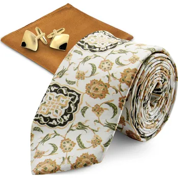 Kravata Hedvábná sada doplňků k&nbsp;obleku v&nbsp;hnědé a zlaté barvě - Trendhim