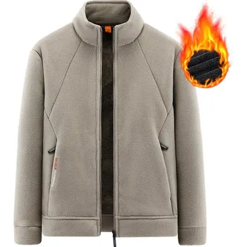 Pánský zimní kabát Zateplená fleecová bunda na hory Barva: Khaki, Velikost: 4XL