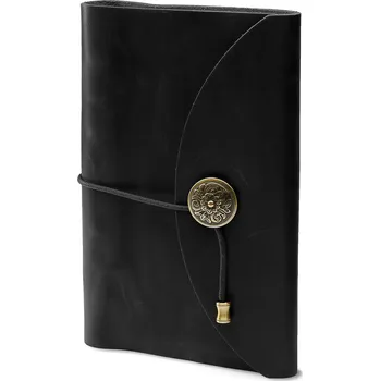 Zápisník Zápisník | Černá kůže | Zapínání s motivem květiny - Trendhim