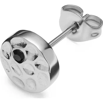 Náušnice Orphic | 8mm tepaná náušnice pecka z nerezové oceli ve stříbrné barvě s černým zirkonem - Arkai