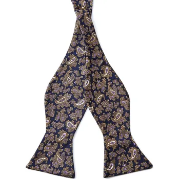 Hnědo-fialový hedvábný vázací motýlek s Paisley vzorem - Tailor Toki