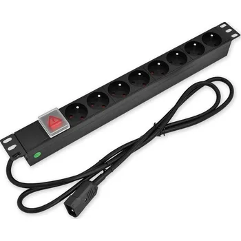 Racková skříň PD.0810.100 19" nap. panel, 1U, 8 x 230 V, vyp., zástrčka C14