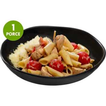 Příloha Těstoviny penne s hříbkovým krémem a čerstvou zeleninou (set k přípravě hotového jídla)