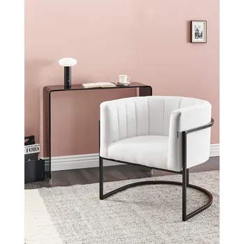 Křeslo Křeslo bílé sametové čalounění černý kovový rám zaoblený tvar glamour styl obývací pokoj ložnice Beliani