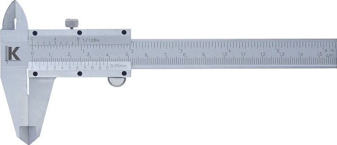 Kmitex Posuvné měřítko 150mm s hloub. a vnitřním měřením, aretace šroubkem, mm + inch., NEREZ ČSN 25 1238 DIN 862