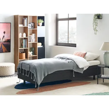 Postel Čalouněná polohovací postel tmavě šedá 80 x 200 cm elektricky nastavitelná s dálkovým ovládáním čalouněný rám postele bez čela Beliani