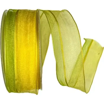 Stuha Stuha organzová PROMENADE žluto zelená 40mm x 20m (5,-Kč/m) POSLEDNÍ KUSY! (Stuha organzová, barva žlutá, s prošíváním, oboustranná, s drátkem v lemu)